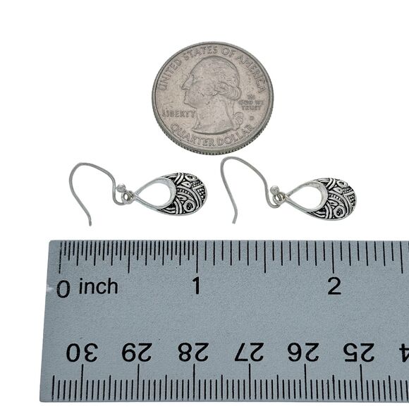 Vintage Footnotes Sterling Silver 925 Oxidized Pattern Teardrop Dangle Earring - Picture 4 of 5